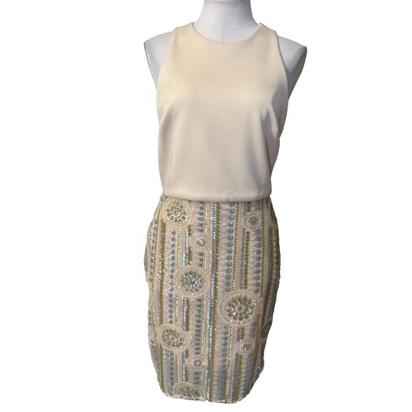 ASOS Sequin Scuba Sheath Dress 8 Stretch Party Wedding Cruise Washable - Picture 1 of 11